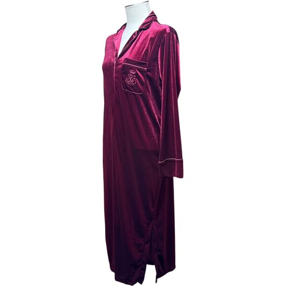 Lauren Ralph Lauren Long Velour Robe Full Zip Burgundy Small - Picture 3 of 7